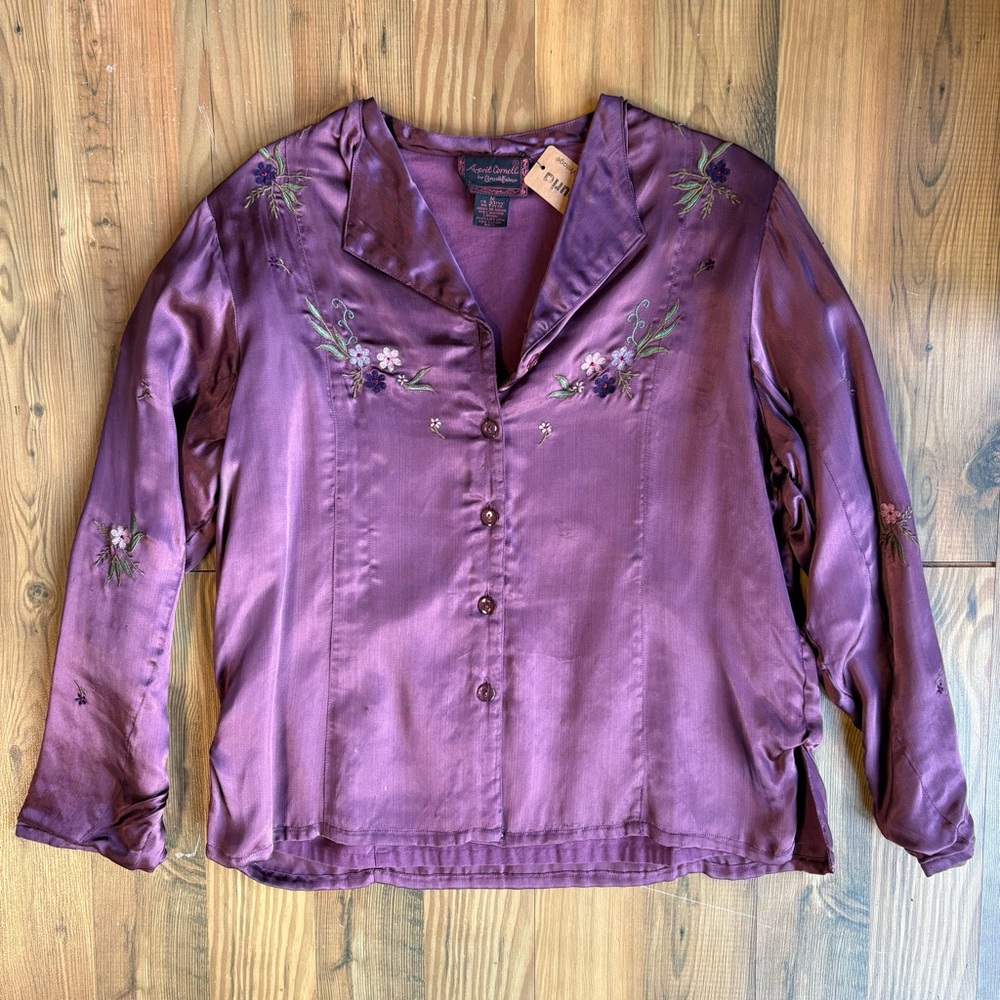 Vintage April Cornell Purple Floral Cardigan Top Sz M